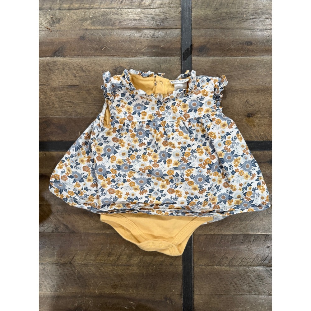 Nicole Miller New York Baby Girl Floral Bodysuit Dress Yellow Blue 24M RN167639